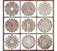 9 Pack 12x12 Inch Mandala Stencil Templates - Reusable Circular Art Stencils for Wall Painting, Canvas, Spray Art & DIY Craft Projects