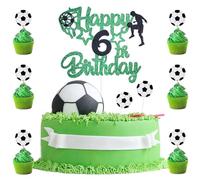9 Pack 6th Birthday Cake Topper Boy Football,Happy 6th Cake Decorations,Football Cake Decorations 6 Birthday,1 Cake Topper with 8 Soccer Cupcake Decorations for Party Supplies