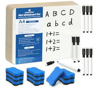 9 Pack A4 Mini Whiteboard Set for Classroom, 21×29.7 cm Double Sided Dry Erase Boards with Markers & Erasers, Reusable Writing Board for Home Learning, Classroom & Homeschool