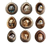 9-Pack Animal Christmas Tree Ornaments - 2D Cute Acrylic Pendant Decorations, Hangable Ornaments Festive Season Decor For Backpack Wall Window Car Rearview Mirror