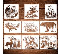 9 Pack Animal Wood Burning Stencils - Deer, Bear, Horse, Moose, Owl, Fish, Wolf, Fence, Spray Painting & Drawing Templates for Wood & Fabric DIY Crafts