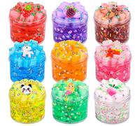 9 Pack Christmas Jelly Cube Clear Fluffy Slime Making Kit Party Favor, Crunchy Crystal Slime Charms for Girls and Boys, DIY Birthday Boba Slime for Kids, Bag Fillers Soft Non-Sticky Stress Relief Toys