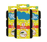 9 Pack Extra Heavy Duty Washing Up Brush Refills, Black, Tough
