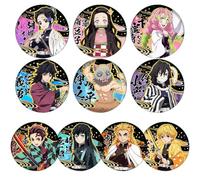 9 Pack Ghost Slayers Tinplate Badge Anime Figure Brooch Cool Pins, Metal, Ghost Killing Cosplay Accessories