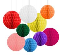 9 Pack Honeycomb Decorations Paper Balls Large 8" (20cm) and 10"(25cm) Tissue Paper pom poms Valentine Mother's Day Birthday Baby Shower Wedding Easter Festive (Happy)