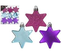 9 Pack of Bright Colour Stars for Hanging On Your Christmas Tree Matt Purple Shiny Blue and Glittery Pink