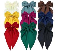 9 Pack Oversized Satin Hair Bows White Pink Red Blue Green Black Hair Accessories Bowknot with Long Tail Ribbon Giant Hair Bow Clips French Barrettes for Women Girls (Set 1 of Women Hair Bows)