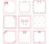 9 Pack Pink Bow Sticky Notes,450 Sheet Cute Sticky Notes,3x3inch Self-Adhesive Cute Post It Notes,Bow Pink Notepad Sticky Notes for School Office Girly Stationery Supplies