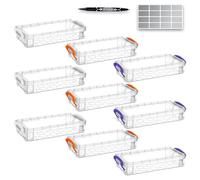 9 Pack Plastic Pencil Boxs,21.5x10 x 3.8cm Large Capacity Pencil Box with Snap-Tight Lid Stackable Transparent Container for Office Supplies Craft Hobby Art Supplies Journaling Stationery Sticker