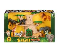 9 pack Safari Playset, Miniature Animal Figures Toy, Play With The Animal Toys On The Interactive Treescape, Safari Playset with figures of a gorilla, giraffe, elephant and more 3 + Year