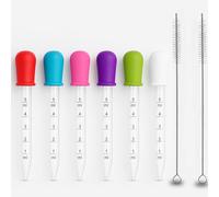9-Pack Set - 7 Silicone Pipettes Liquid Droppers with 2 Cleaning Brushes - Food-Grade, Reusable 1-5ml Pipettes in 7 Colours - Perfect for Kids Crafts, Baking, DIY & Kitchen Use