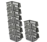 9 Pack Silver Plastic Stacking Storage Baskets Rectangular Clip Together Organiser For Home Office And Kitchen 18Cm