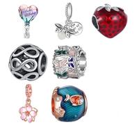 9 Pack Silver Spacer Beads Charms fit Pandora Bracelet Butterfly Pink CZ Pendant Set Enamel Balloons Happy Birthday