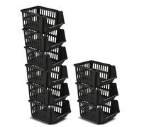 9 Pack Stackable Storage Baskets Set | 18cm Black Plastic Storage Organiser for Kitchen, Pantry, Bathroom & Office | Modular Easy Clip Design | Space-Saving Stacking Baskets for Fruits & Vegetables