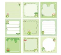 9-Pack Sticky Notes Set with Frog Design Fresh Green Cute Sticky Notes Funny Notes Pads for Office and School Party Bag Fillers for Kids Funny Office Stationery Sticky Notes Memos Frog Gifts