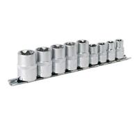 9 Pack Trx Star Socket Set - 3/8" & 1/2" Square Drive - E10 To E24 Female Torx