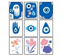 9 Pack Unframed Waterproof Blue Evil Eye Canvas Wall Art Decors Modern Abstract Art 20 x 25cm Canvas Wall Posters for Home Office Room Decor