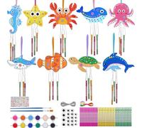 9 Pack Wind Chime, Marine Animal Wooden Wind Chimes, Windchimes Crafts for Painting, Decorating, Wooden Pretty Craft Kit for Kids