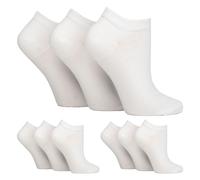 IOMI 9 Pair Multipack Ladies Diabetic Trainer Socks Loose Fitting Non Binding Ankle Socks (4-8, White)