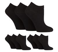IOMI 9 Pair Multipack Ladies Diabetic Trainer Socks Loose Fitting Non Binding Ankle Socks (4-8, Black)