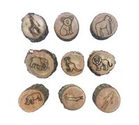 9 Pack Wooden Animal Tracks Stamps, Forest Animals Learning Set, Set for Fun Nature Learning Toy with Animal Tracks and Silhouettes (Brown_A)