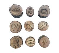 9 Pack Wooden Animal Tracks Stamps, Forest Animals Learning Set, Set for Fun Nature Learning Toy with Animal Tracks and Silhouettes (Brown_B)