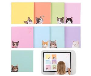 9 Packs Sticky Notes with Cat Motifs 7.6 x 7.6, Essential Sticky Notes for Cat Lovers, for Studying and Office
