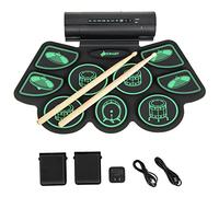 9-Pad Electronic Drum Set, Roll-Up Digital Drum Kit with 2 Stereo Speakers, 2 Foot Pedals, 2 Drum Sticks, Headphone Jack, MIDI Function, USB & MP3 Ports, Portable Drum Practice Pad (Green)