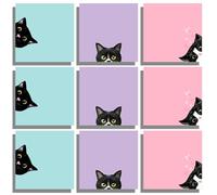 9 Pads Black Cat Sticky Notes Set, Pink Self-Stick Note Pads, Cute Memo Pads Super Adhesive Note Card for Cat Lover Gift, Teacher Office and School Supplies, 7.6 * 7.6cm
