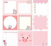 9 Pads Pink Pet Sticky Notes Cartoon Animal Self Stick Notepads 3x3 Inch-Piggy Aesthetic Inspirational Sticky Notes Set Pig Tabs Note Pads for School Office Home Stationery Supplies Party Favors