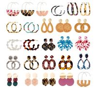 9 Pairs-26 Pairs Rattan Earrings for Women Girls Lightweight Acrylic Geometric Statement Woven Earrings Handmade Straw Wicker Braid Hoop Drop Dangle Earrings, Acrylic, No Gemstone