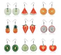 9 Pairs Cute Fruit Earrings For Women Fun Kawaii Lemon Earrings Funky Novelty Kiwi Food Earrings Watermelon Dangle Earrings Funny Earrings For Practical design