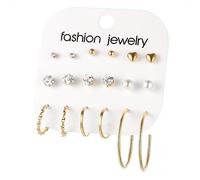 9 Pairs Hoop Earrings For Girls Women Multipack Pearl Small Big Hoops Earring Packs Set Fashion Trendy Earrings Jewelry For Birthday Mitten Earrings (Gold, One Size)