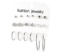 9 Pairs Hoop Earrings For Girls Women Multipack Pearl Small Big Hoops Earring Packs Set Fashion Trendy Earrings Jewelry For Birthday Mitten Earrings (Silver, One Size)