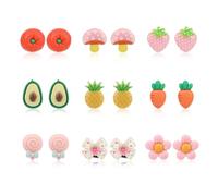 9 Pairs Kids Clip On Earrings for Girls, Cute Vegetable Fruit Flower Children Clip On Earring Set 9 Styles Non Pierced Earrings with Ear Pads for Kids Toddler Teen Sweet Jewelry Accessories