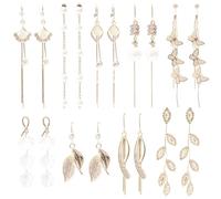 9 Pairs Long Tassel Earrings Set for Women Pearl Plated Double Sided Pearl Dangle Earrings Chain Cross Jewelry Gift for Bride Wedding Christmas, 9 centimeters, Zinc, Not a gemstone