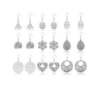9 Pairs Silver Dangle Earrings Set Retro Vintage Statement Bohemian Bohemian Drop Earrings Summer Jewelry for Women, mid, Zircon, No Gemstone