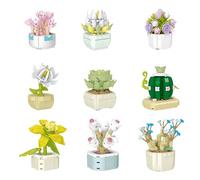 9 Pake Succulent Building Block Set - 854PCS Golden Teprana, Echeveria, Moonstone Bricks Kit, Decorative Pots, Botanical Collection, Home Decor, Creative Gift for Adult, Kid (without wooden frame)