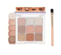 9-Pan Warm Neutral Eyeshadow Palette Shimmer Matte Finishes - Rose Gold Champagne Bronze Copper Shades Long Lasting Waterproof Makeup With Dual Ended Brush For Day To Night Looks