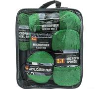 9-Pc Car Cleaning System with Microfiber Wash Mitt Polishing Pads Sponge Tire Brush for Streamlined Vehicle Maintenance Tasks (Green)