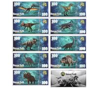 9 Pc/Set Jurassic Dinosaur World Silver Foil Banknote Tyrannosaurus Rex Pterosaur Canglong 100 Plastic Money Collection