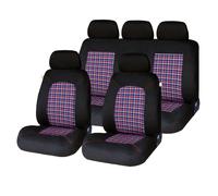 Sakura Car Seat and Headrest Covers - 'Lambeth' Full Set in Black with Red/White Checked Stitching Design - Universal Easy Fit