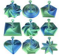 9 PCS 3D Printed Fidget Toys, Expanded Sensory Fidget Star with Handle, Expandable Fractal Polygon Stress Relief Toy, 3d Printing Transformable Round Antistress Tool, Whirling Spiral Design (LSL)
