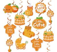 9 Pcs A Little Cutie is On The Way Hanging Swirls Little Cuite Baby Shower Decorations Cute Orange Ceiling Decorations Hanging Streamers for Little Cute is On The Way Baby Shower Decorations