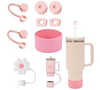 9 Pcs Accessories Compatible with Stanley Cup, Including 1 Silicone Boot, 2 Reusable 10mm Straw Cover, 6 Spill Proof Stopper, Accessories Set for Stanley 30/40oz Tumbler (Pink, Cup Not Included)