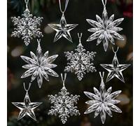 9 Pcs Acrylic Snowflakes Star Ornaments with Ribbons - Clear Christmas Hanging Snowflakes Star Pendants for Tree Decorations & DIY Crafts