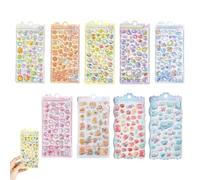 9 PCS Adorable 3D Puffy Stickers, Cute Kawaii Animal Mini, Fun Bubble | 9x20x9.5cm,450+puffy.Waterproof,reuse. For phone case,for laptop,for scrapbook, for planner, for water bottle, for tablet.