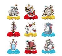 9 Pcs Alice in Onderland Honeycomb Centerpieces Tea Party Supplies | Mad Theme Hatter Tea Table Toppers for Girls Baby Shower Fairy Birthday Garden Wedding Party Supplies Table Decorations