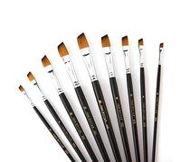 9 Pcs Angular Long Handle Artist Paint Brush Set, Quality Synthetic Hair and Wooden Handle for Acrylic Watercolor Oil Painting, Great for Beginners and Professionals
