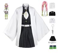 9 Pcs Anime Kanroji Mitsuri Cosplay Costume Outfit Kamado Wig Cloak Headdress Full Set Halloween Party Uniform Dress Up Suit for Women Girls (s)